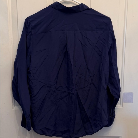 Ann Taylor Navy Blue Blouse 100% Silk - Picture 3 of 7